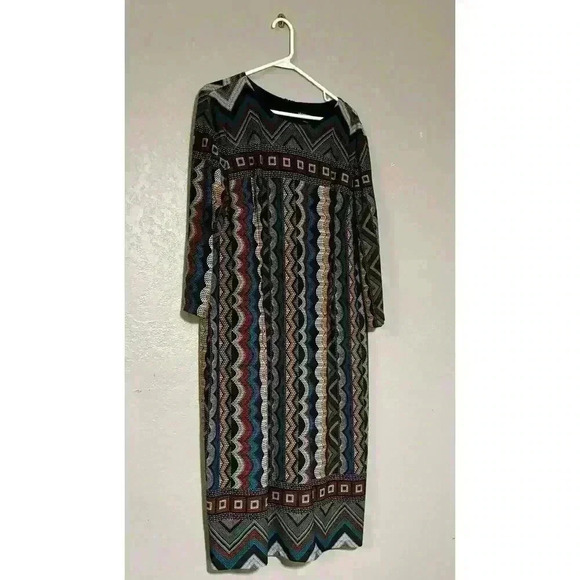 Liz Claiborne Geometric Print Midi Dress Multicolor Plus Size 18 Half Sleeve EUC - Picture 2 of 10